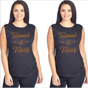 MUST GO! SALE!! Black Tanned & Tipsy Plus Muscle Tee